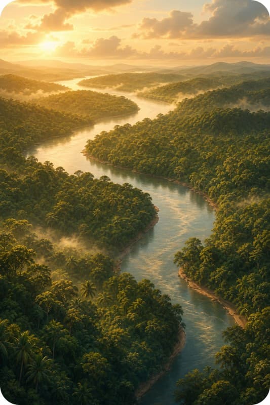 Río serpenteando por la selva tropical
